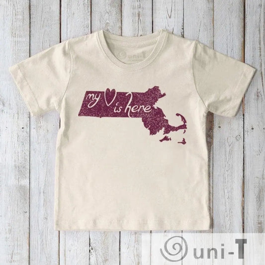 "My Heart Is Here" Massachusetts T-Shirt for Kids