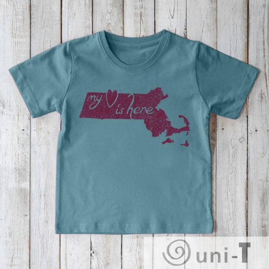 "My Heart Is Here" Massachusetts T-Shirt for Kids
