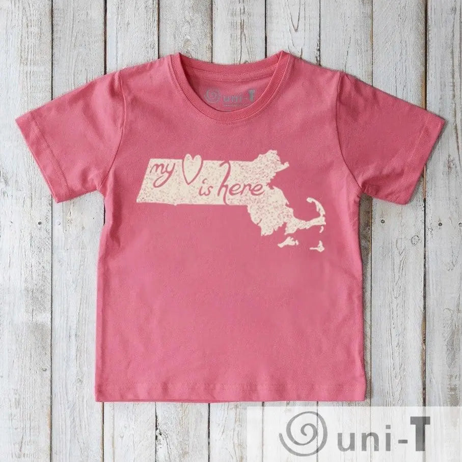 "My Heart Is Here" Massachusetts T-Shirt for Kids