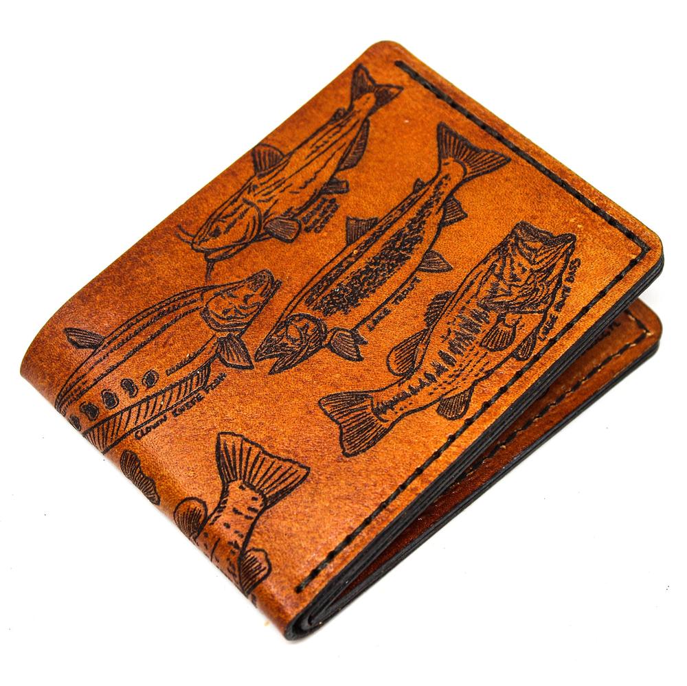 Handcrafted Freshwater checklist Leather Bill Fold Wallet - Made to Order in USA