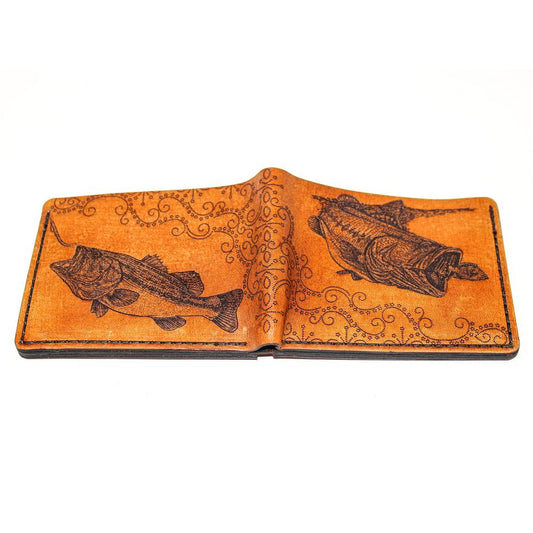 Handcrafted Largemouth Bass Leather Bill Fold Wallet - Made to Order in USA