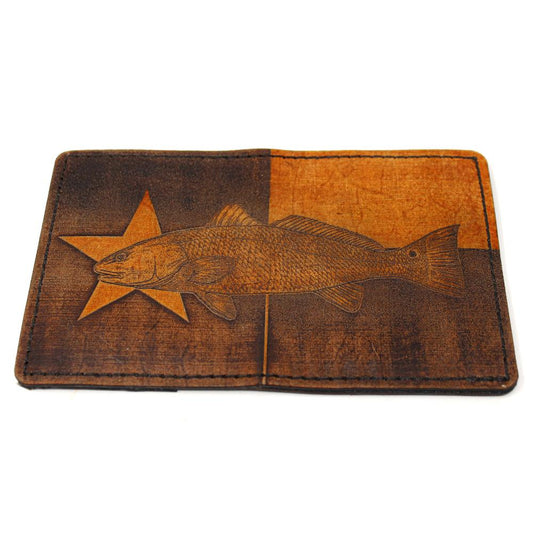 Handcrafted Leather Original Mens Wallet -  TX Flag Redfish