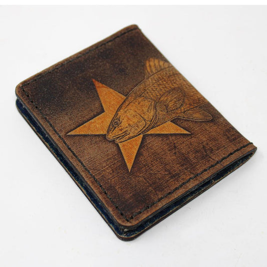 Handcrafted Leather Original Mens Wallet -  TX Flag Redfish