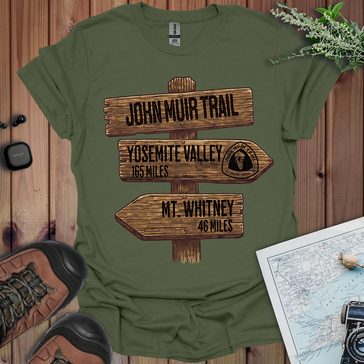 John Muir Trail T-Shirt Wood Sign 211 Miles