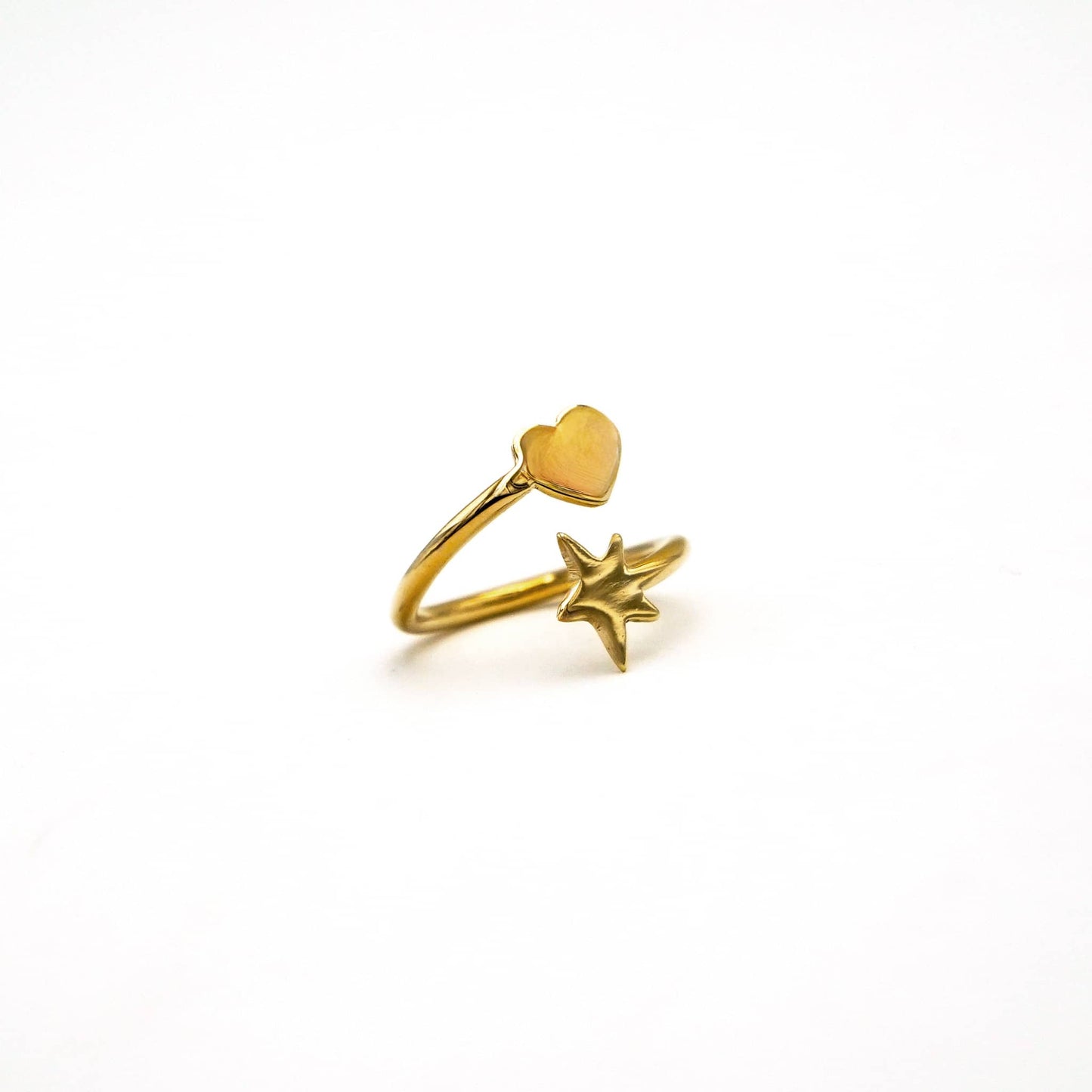 Mira Adjustable Star & Heart Wrap Ring in Brass