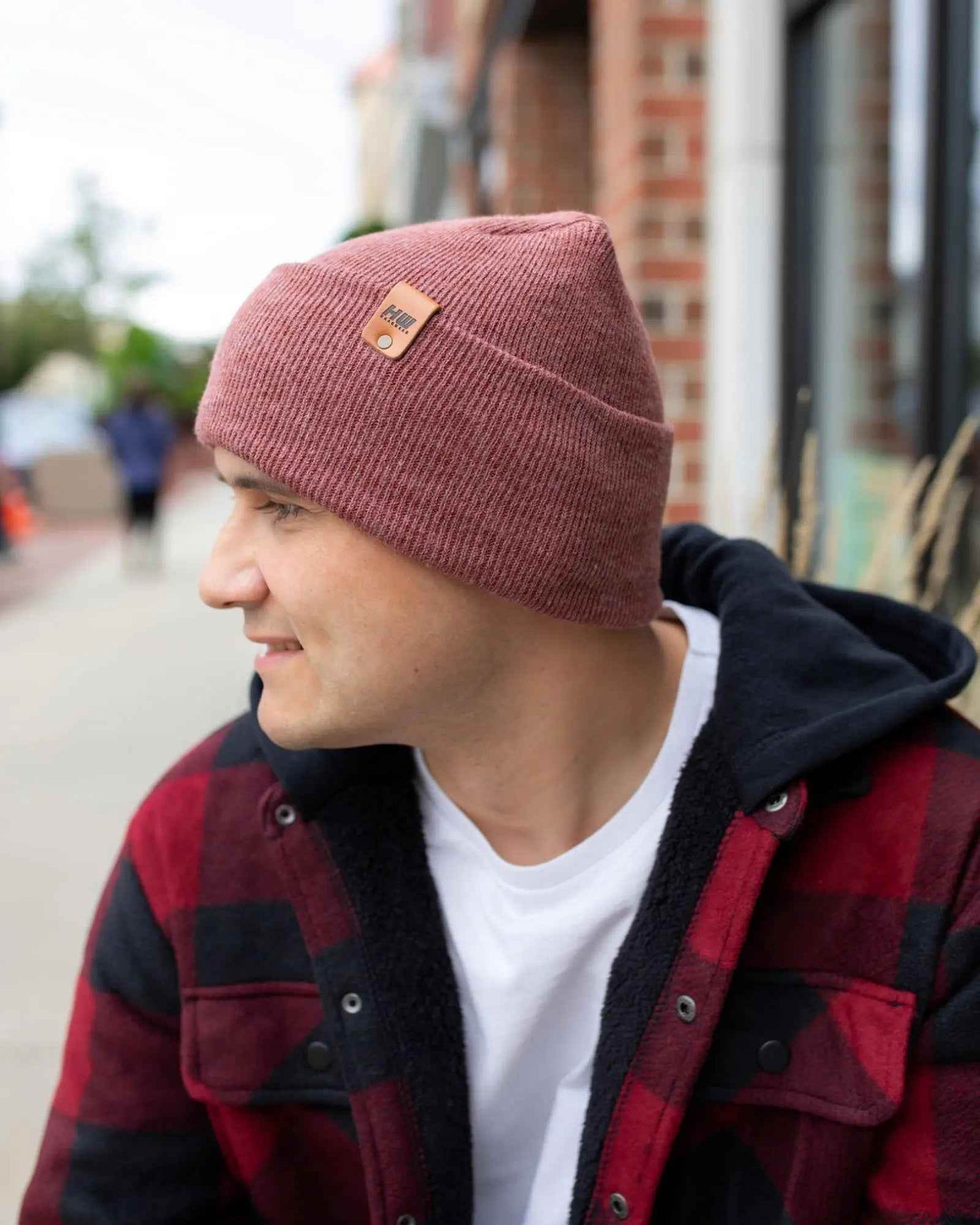 HAAKWEAR H-Stitch Cuffed Beanie - NEW Designed and Made in USA (Patented Design) - Rusty Burgundy