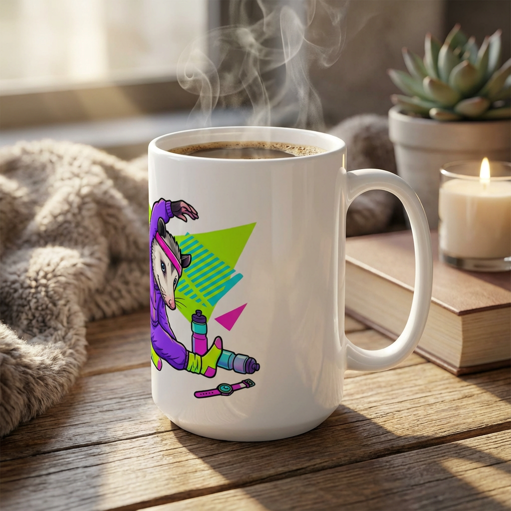 Neon Aerobics Possums - Workout Warm-up - 15oz Mug