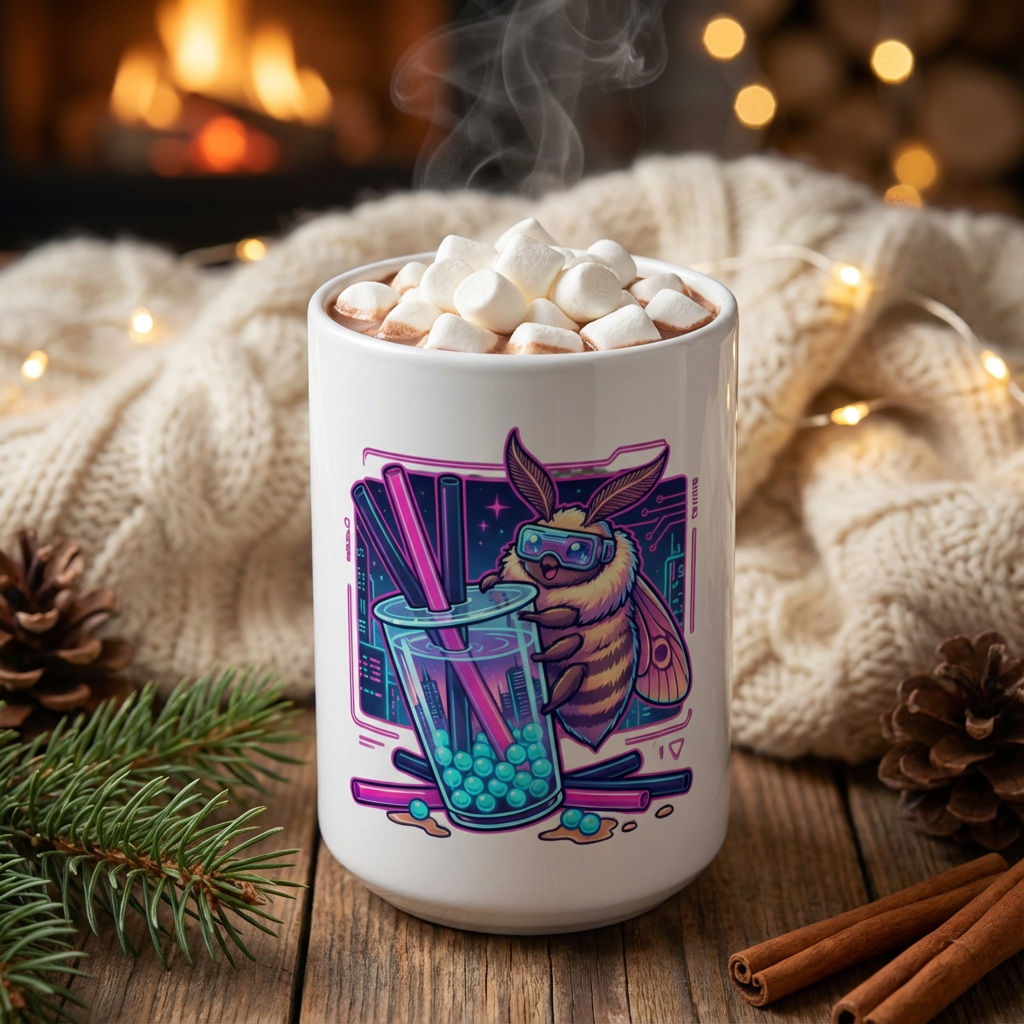 Neon Noodle Moths - Boba Bliss - 15oz Mug