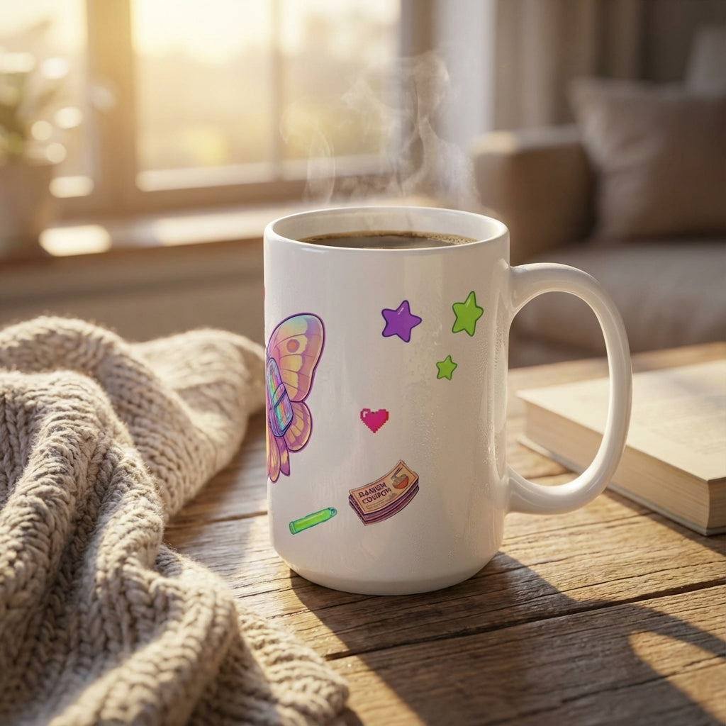 Neon Noodle Moths - Electric Flutter - 15oz Mug