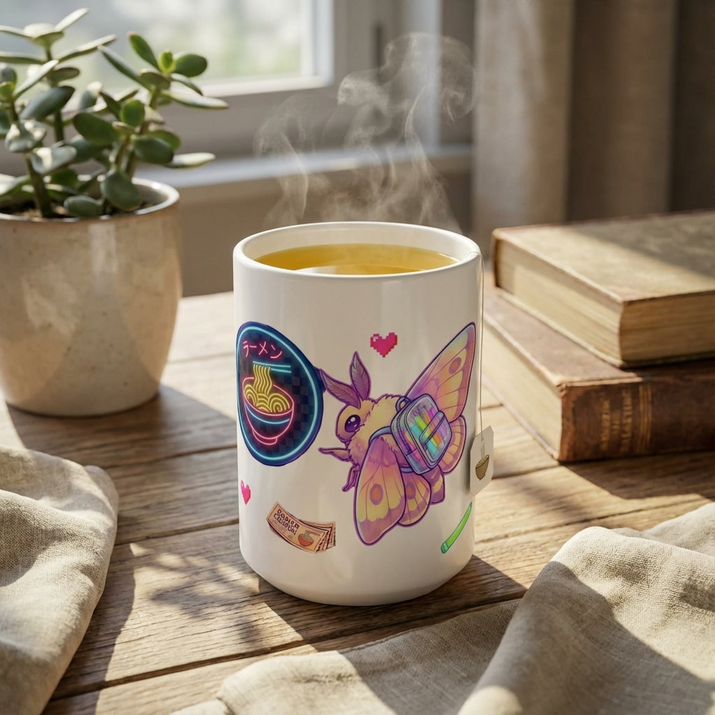 Neon Noodle Moths - Electric Flutter - 15oz Mug