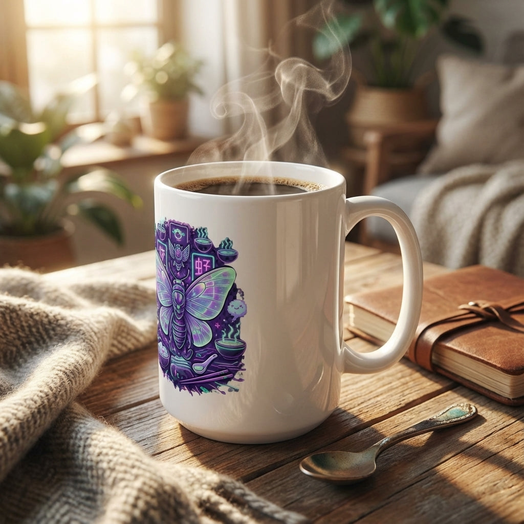 Neon Noodle Moths - Ramen Revelry - 15oz Mug