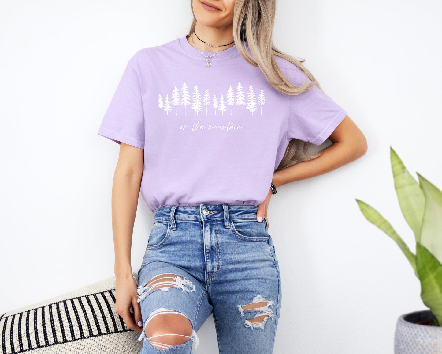 On the mountain Tree Botanical Plant Nature Camping Adventure Garment Dyed T Shirt
