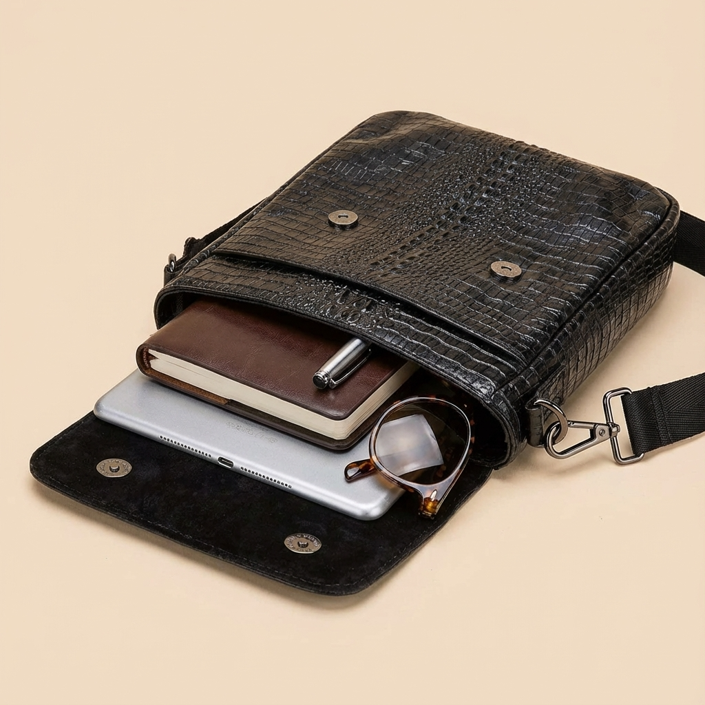 Men’s Croc-Embossed Leather Sling Bag – Modern Everyday Carry