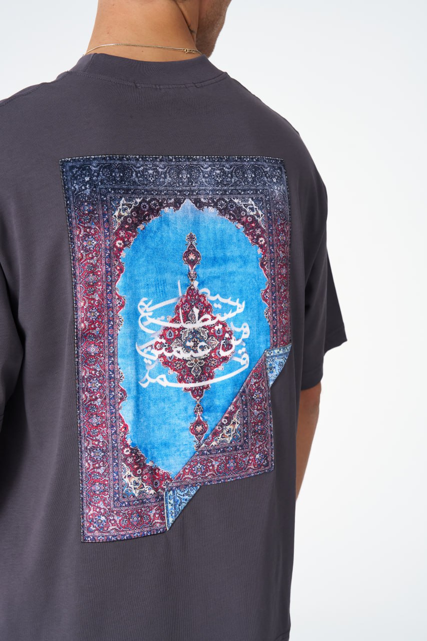 Oversize Cotton Tee / Oriental Rug Tapestry Graphic Print & Embroidery