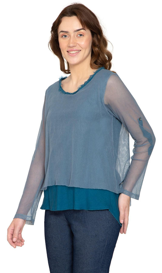 High Low Mesh Layered Knit Top