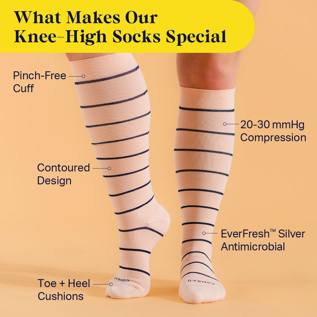 Knee-High Compression Socks – Stripes Rose (20-30 mmHg)
