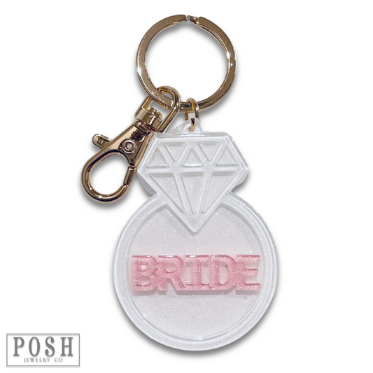 Diamond ring shape wedding keychain