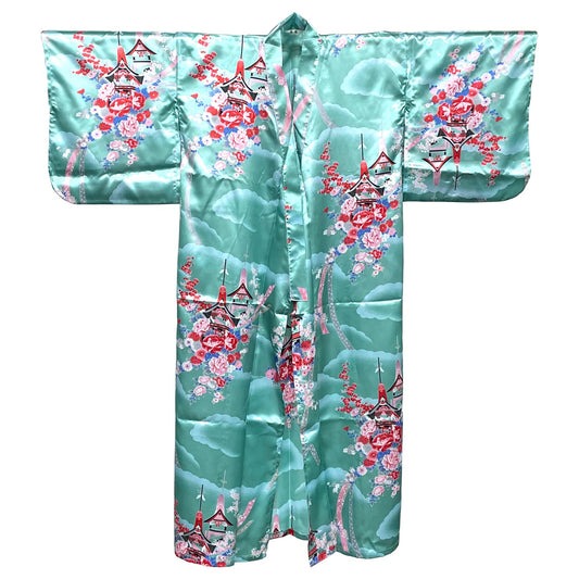 Japanese Traditional Kimono Robe - Green Temple