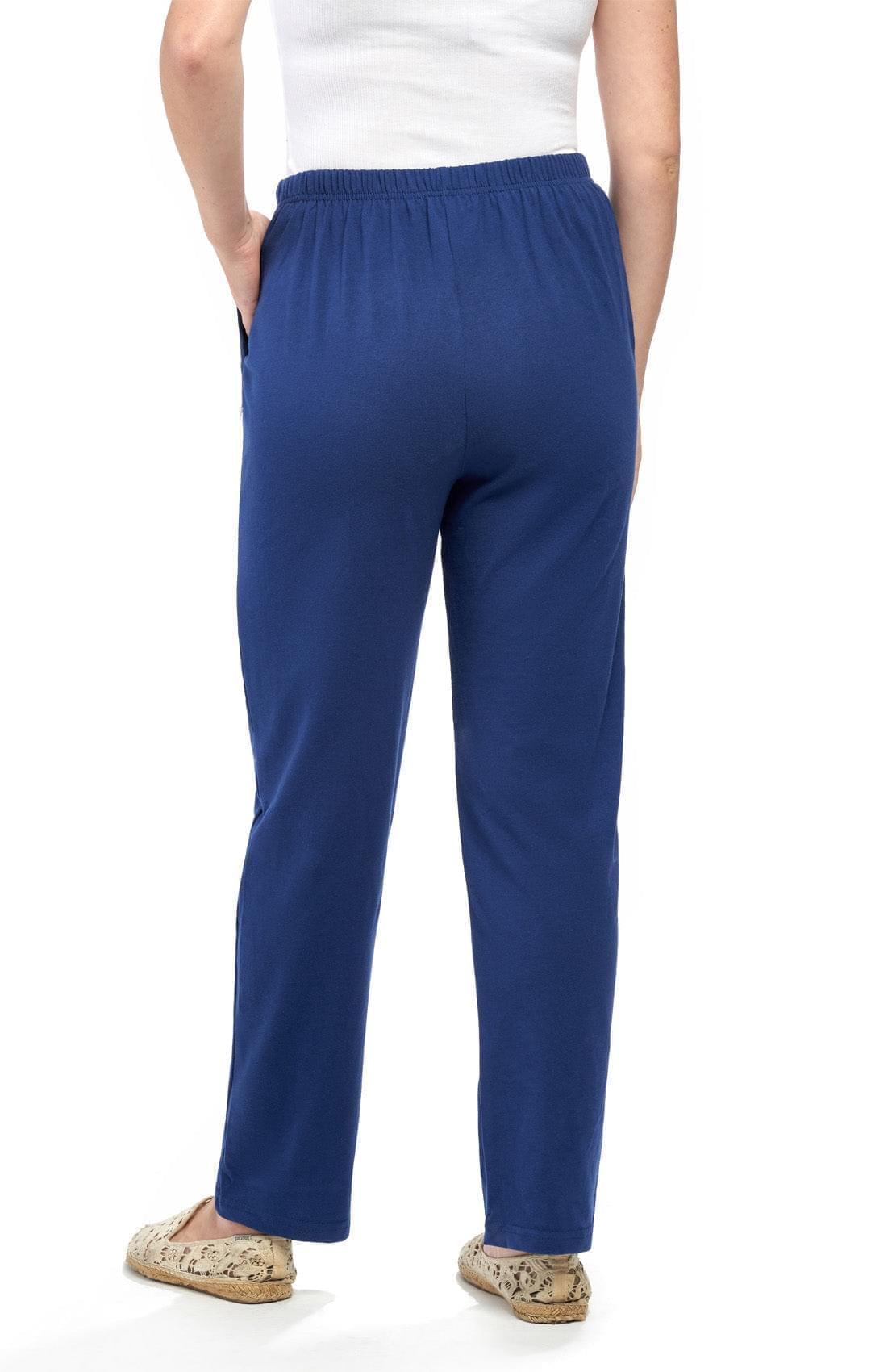 Women's Knit Pull on Pants - Cotton Blend with Flat Front waistband