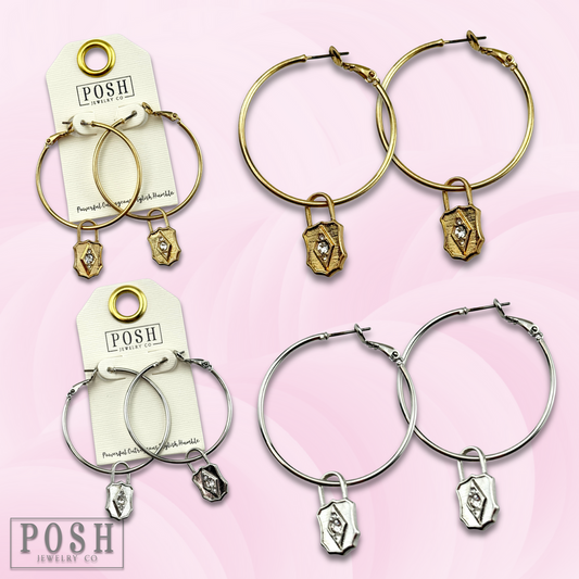 Hoop earring with lock charm