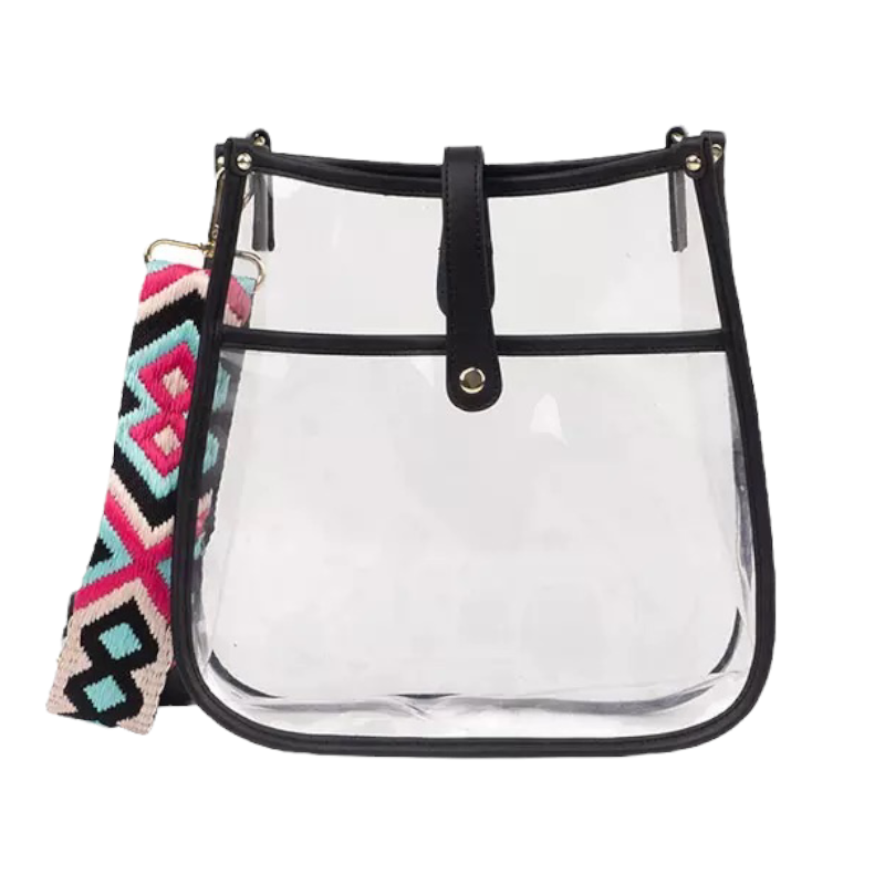 The Nora | Clear with Black Trim Stadium Courier- Pick Your Strap