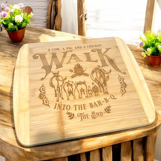 A Cow, A Pig & A Chicken Cutting Board