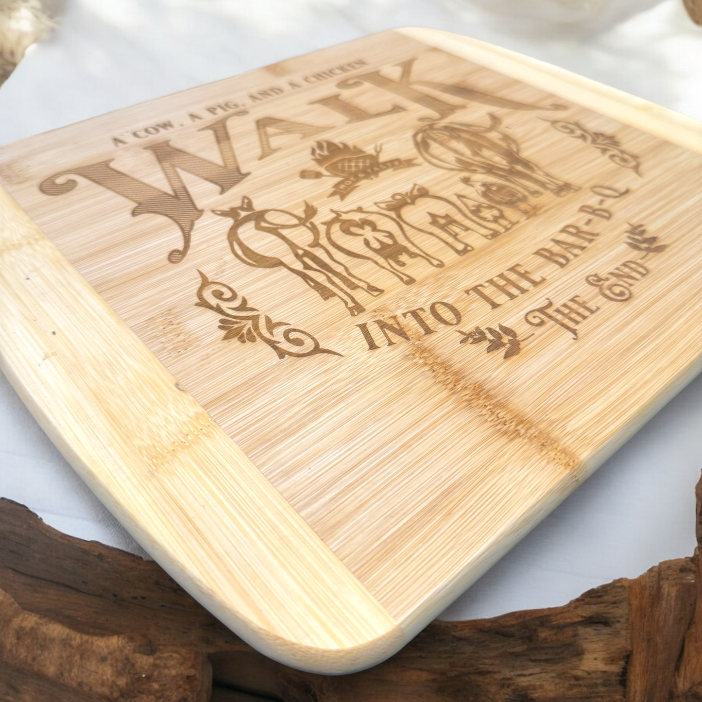 A Cow, A Pig & A Chicken Cutting Board