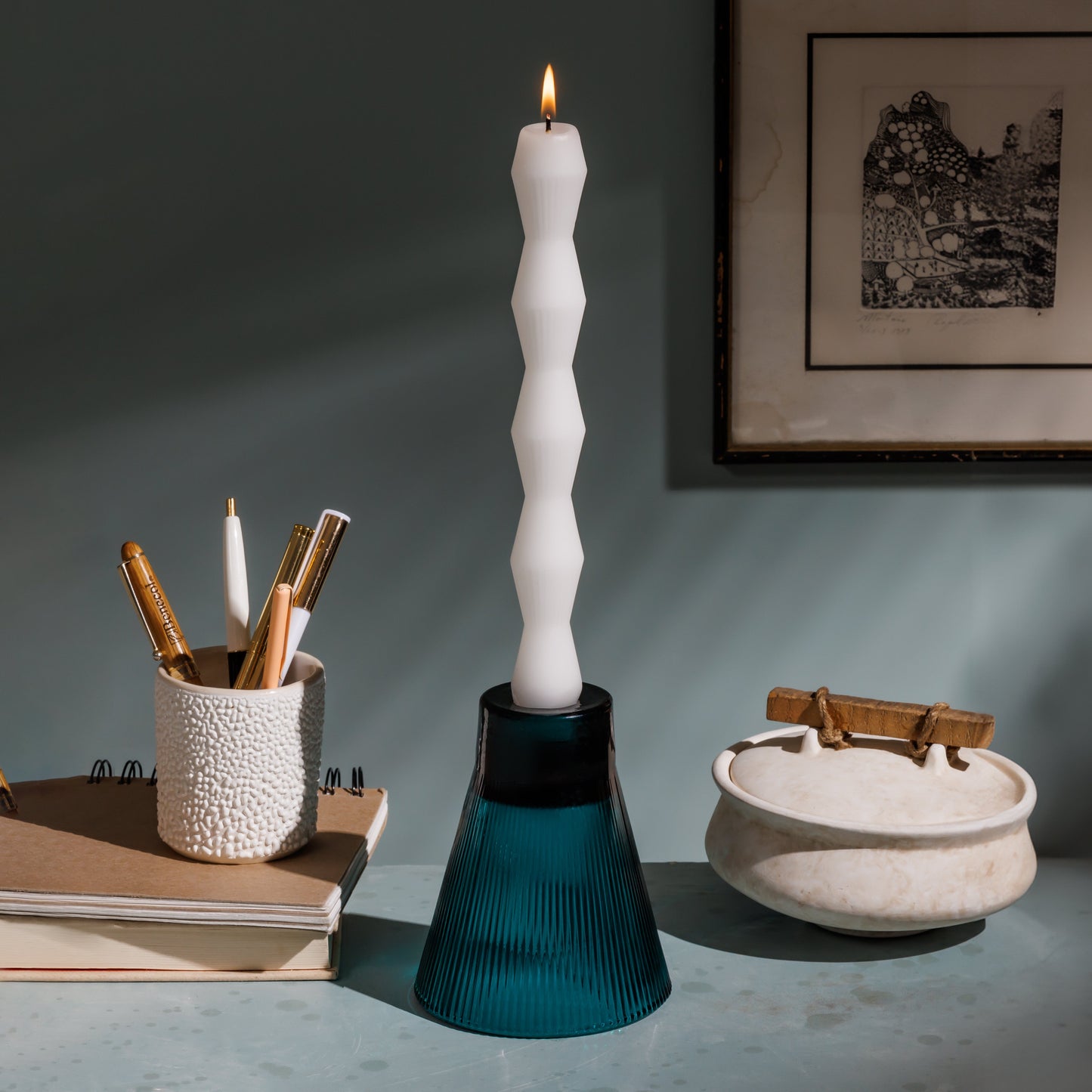 Ivory Geometric Pillar Candle (Set of 2)
