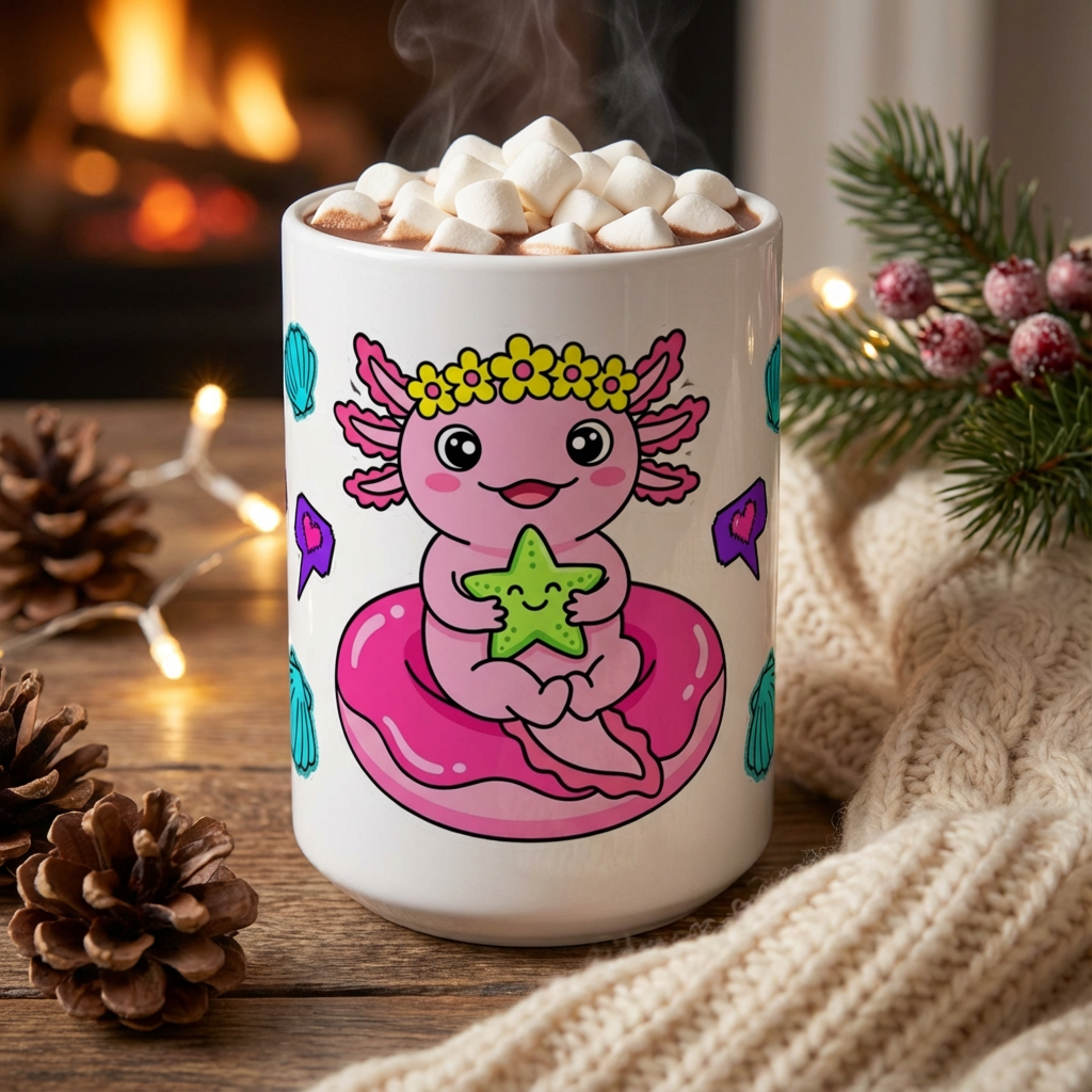 Pool Party Axolotls - Axolotl Starfish Friend - 15oz Mug