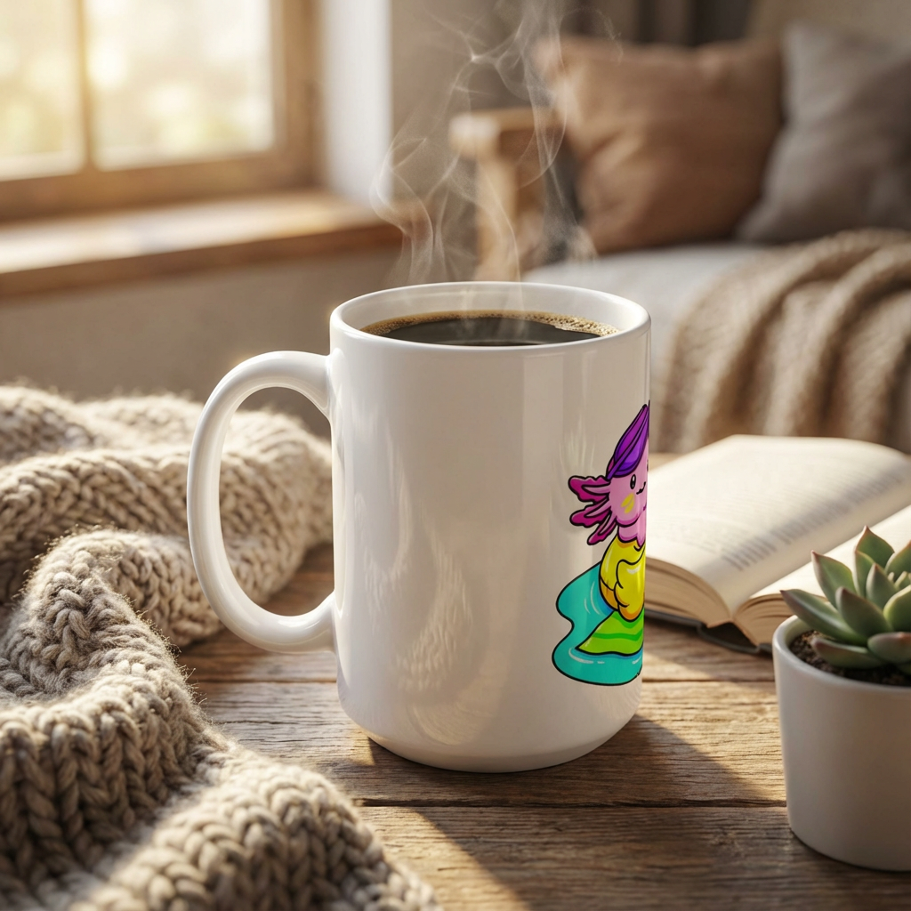 Pool Party Axolotls - Poolside Axolotl Sunbather - 15oz Mug