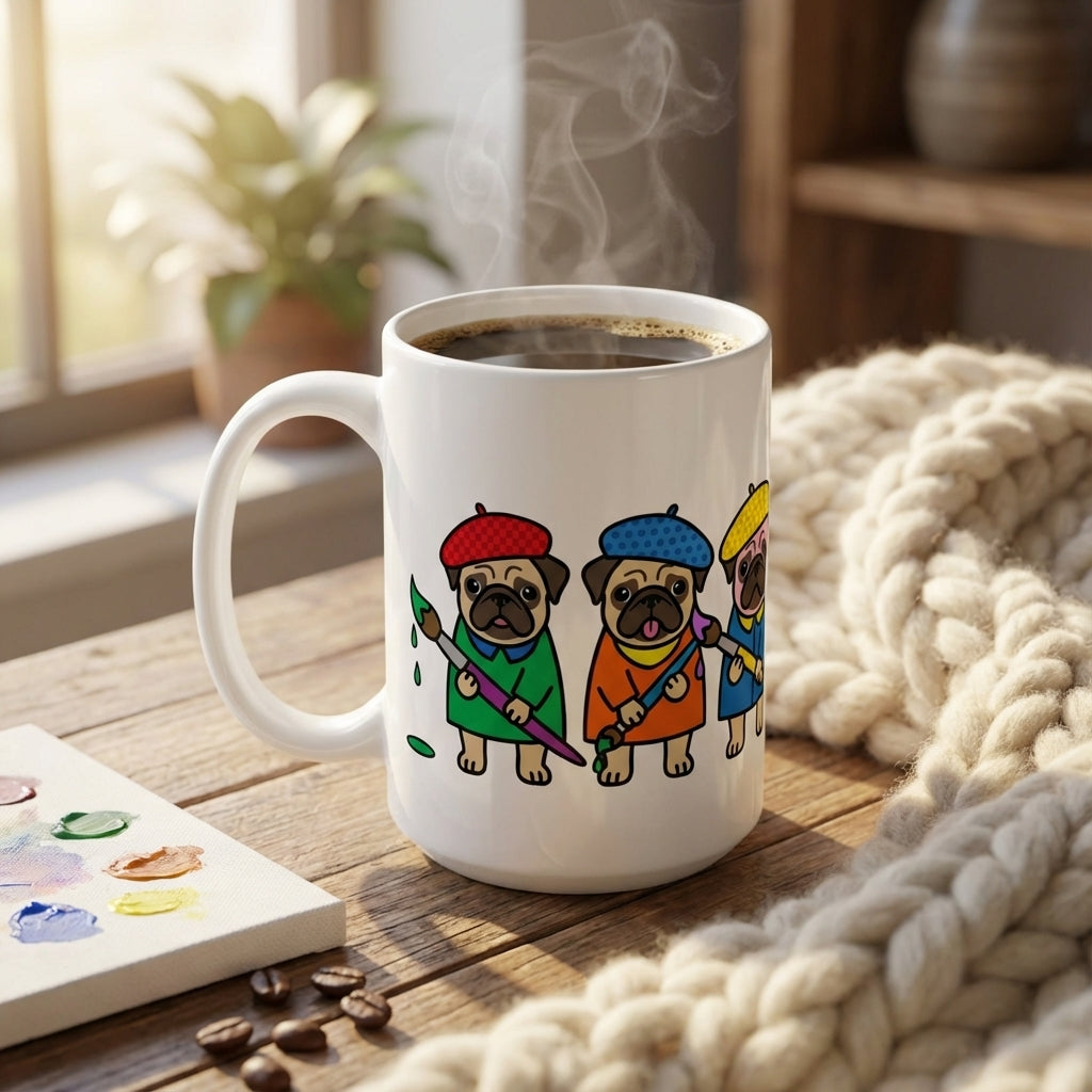 Pottery Studio Pugs - Glazing Station - 15oz Mug