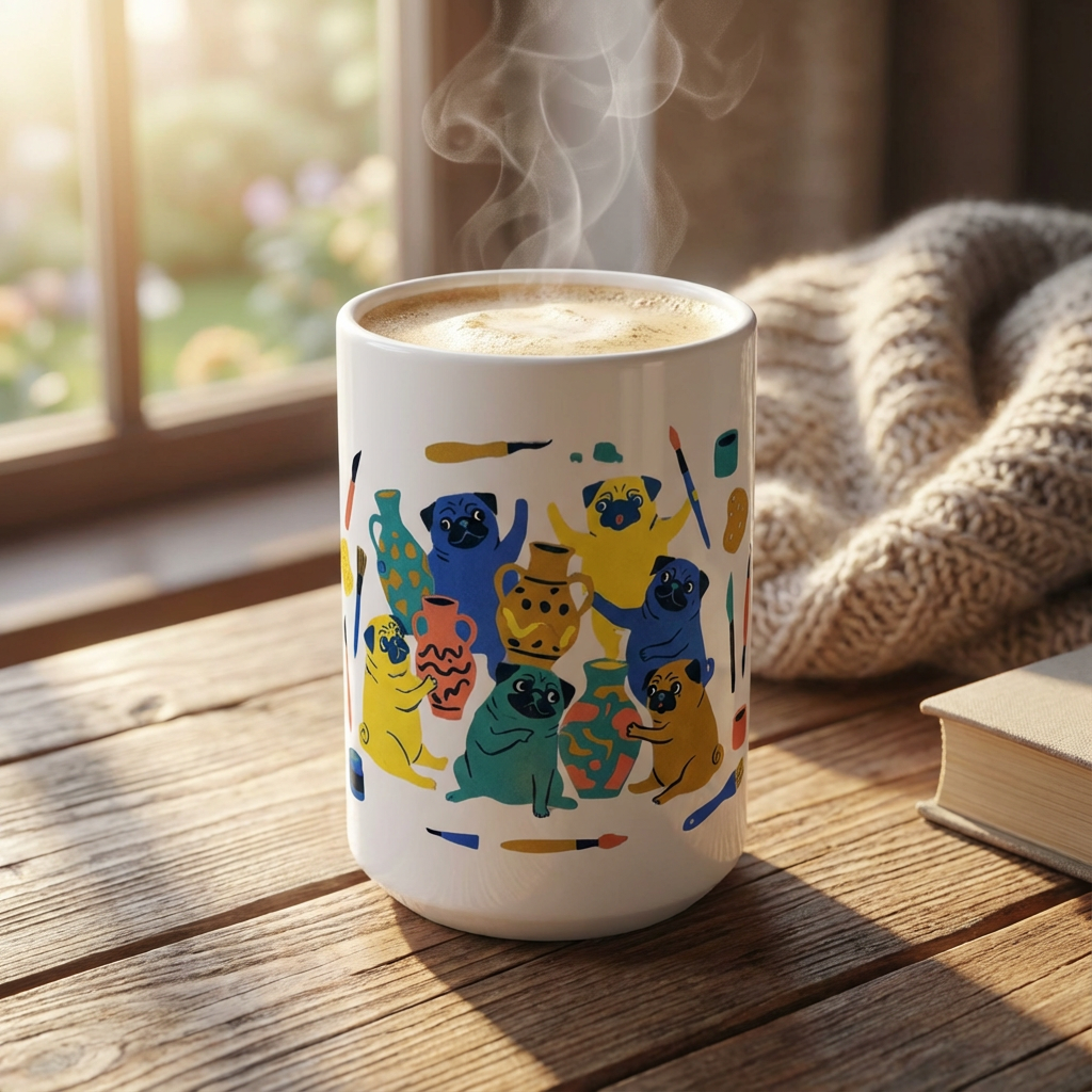 Pottery Studio Pugs - Wobbly Vases - 15oz Mug