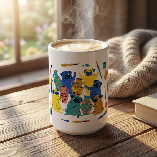 Pottery Studio Pugs - Wobbly Vases - 15oz Mug