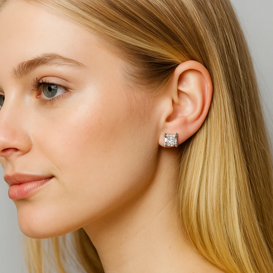 Half Carat Princess Cut Cubic Zirconia Stud Earrings