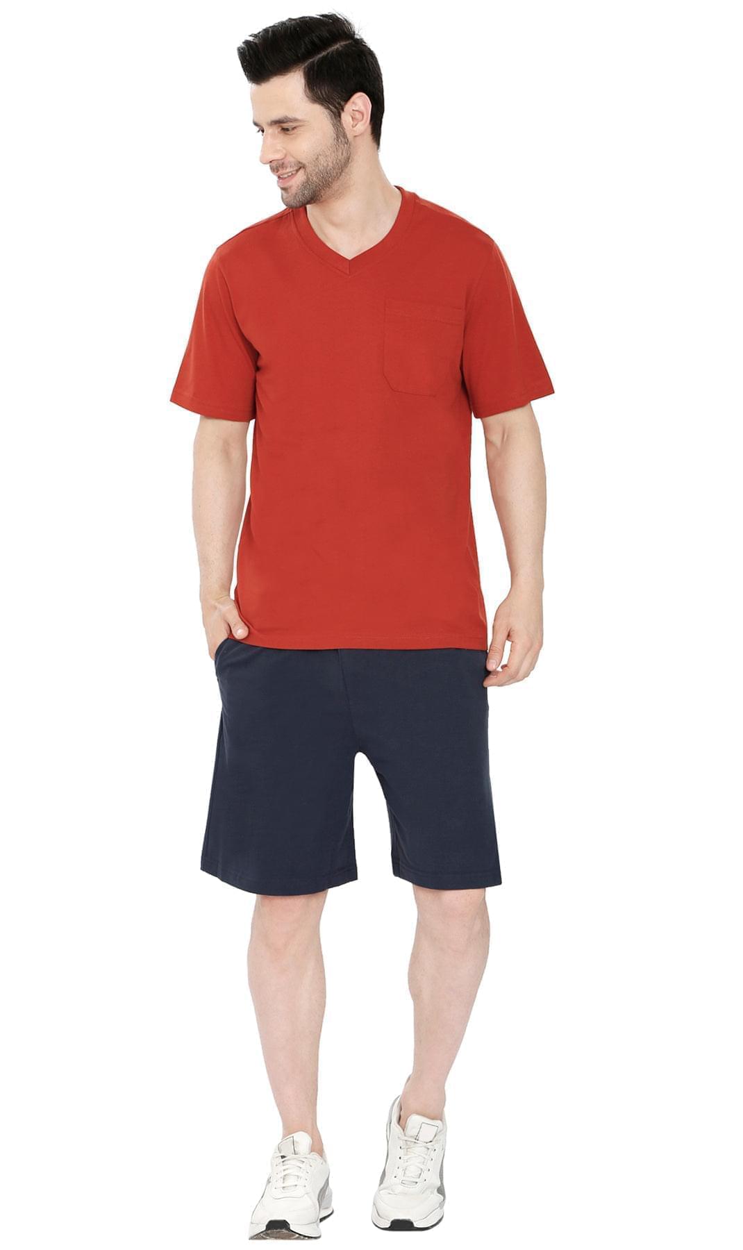 Men’s Heavyweight Short Sleeve V-Neck T-Shirt – Relaxed Fit Cotton Blend with Pocket