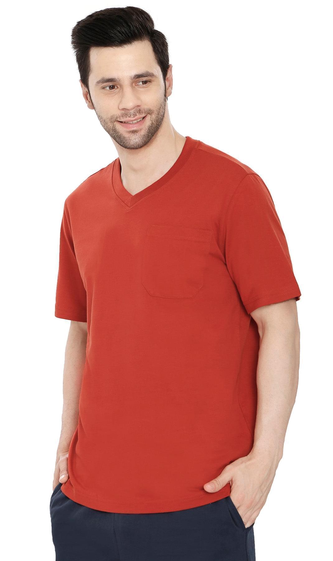 Men’s Heavyweight Short Sleeve V-Neck T-Shirt – Relaxed Fit Cotton Blend with Pocket