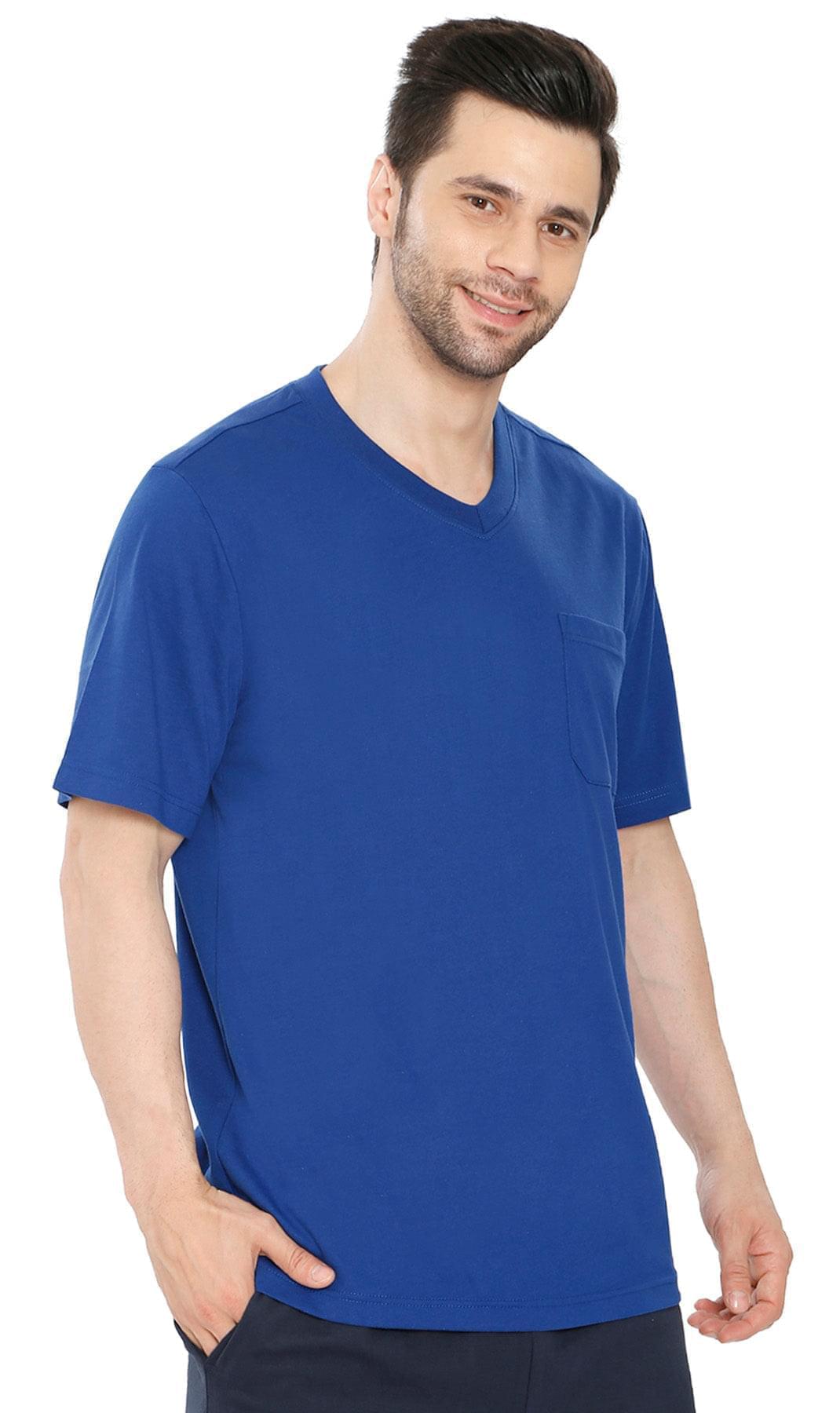 Men’s Heavyweight Short Sleeve V-Neck T-Shirt – Relaxed Fit Cotton Blend with Pocket