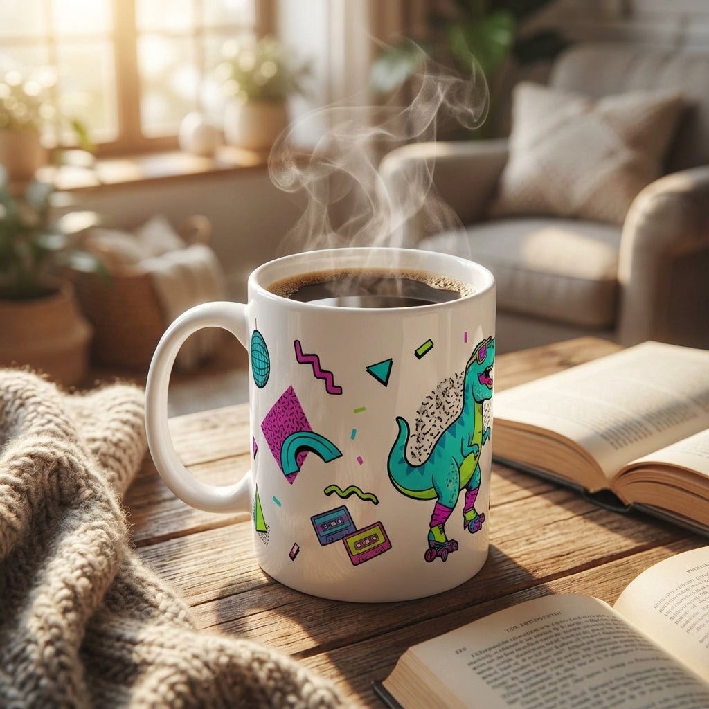 Retro Roller Dinos - T-Rex Bubblegum Pop - 15oz Mug