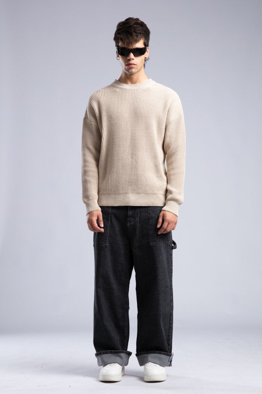 Ribbed Knit Crewneck Sweater – Oversize Unisex Pullover