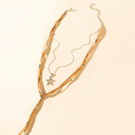 Myra Ranchlight Star Leather Necklace in Saddle Tan