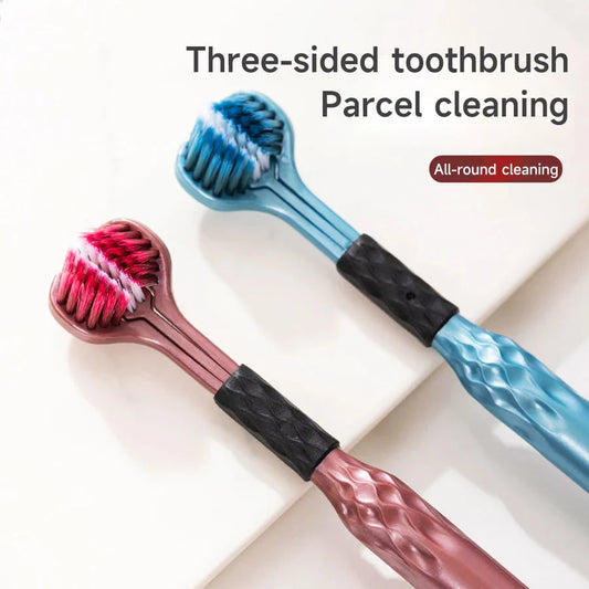3-Sided Toothbrush for Adults - Soft Bristles, Tongue Cleaner, 2-Pack