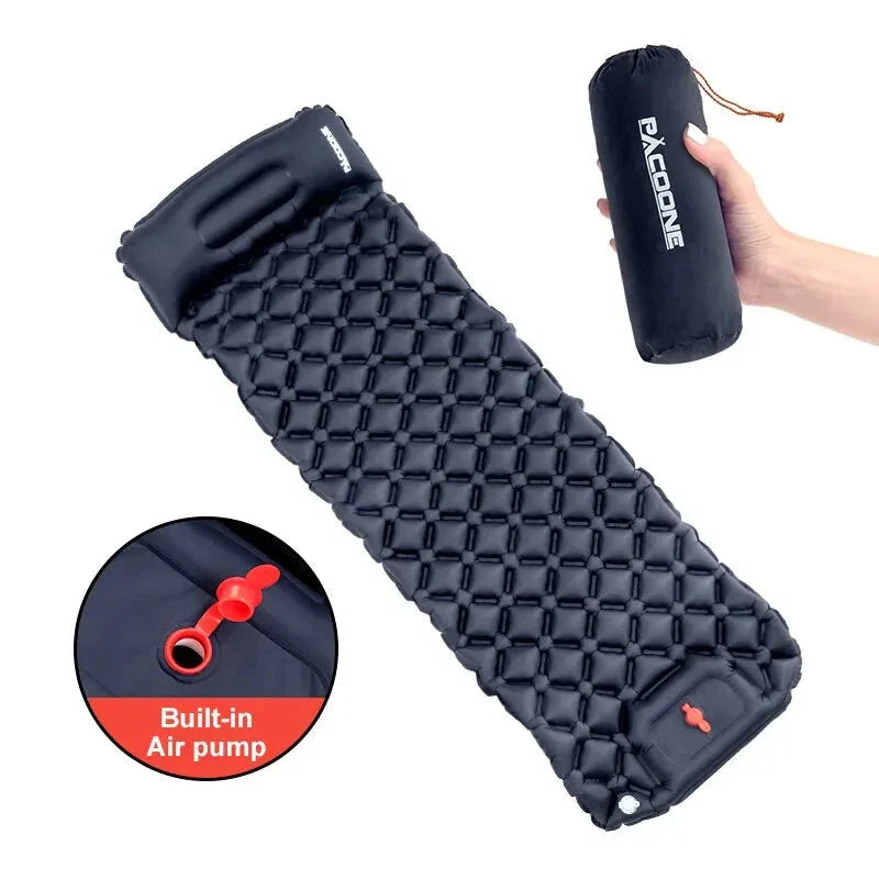 Ultralight Camping Inflatable Mattress with Built-In Pump & Pillow