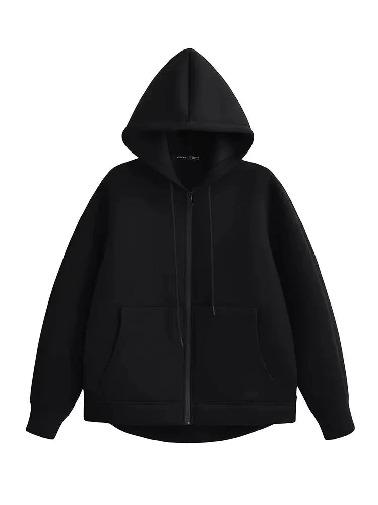 Autumn Women’s Hooded Jacket - Long Sleeve Zipper Coat with Big Pockets