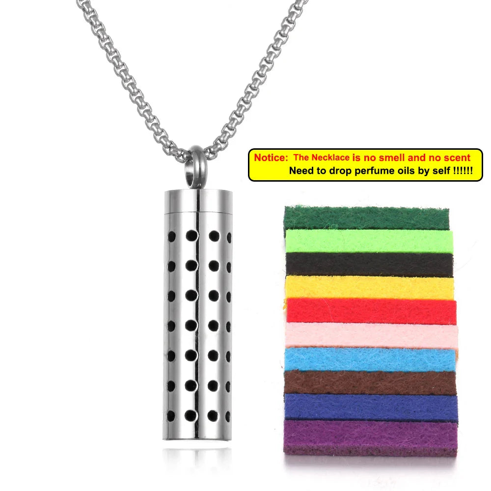 Long Strip Stainless Steel Aromatherapy Necklace – Essential Oil Diffuser Pendant