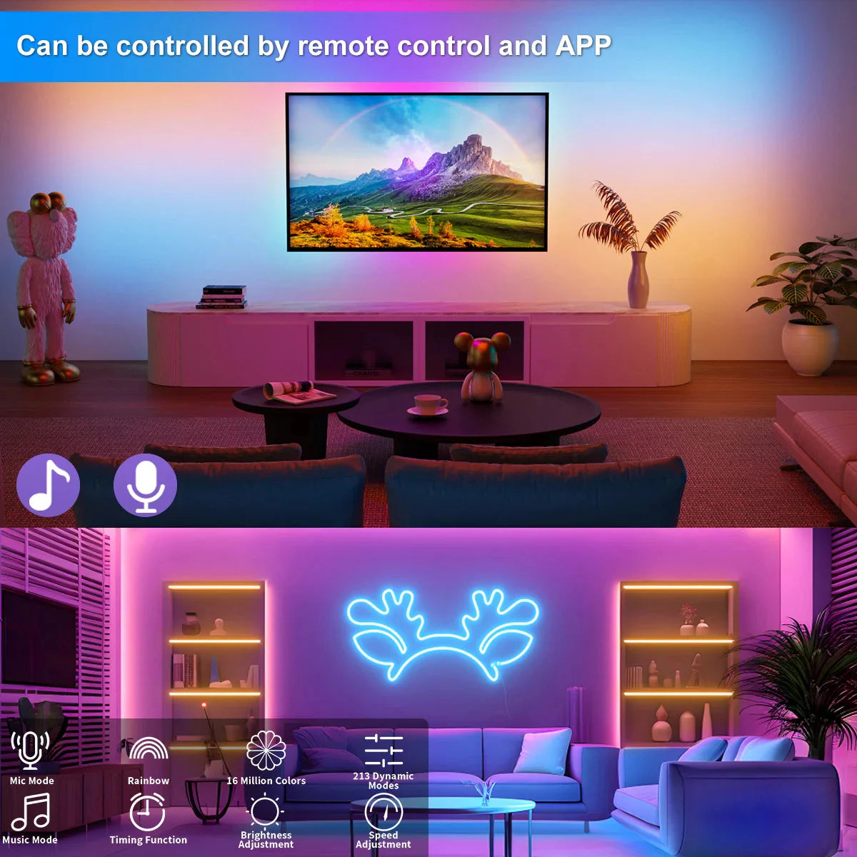 5V RGBIC Neon Strip Lights – USB Waterproof LED Ribbon with Bluetooth