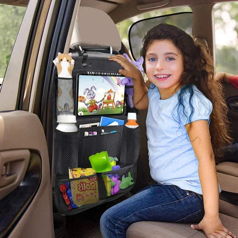 Car Seat Organizer with Tablet Holder - Multifunctional Backseat Storage Bag for Kids