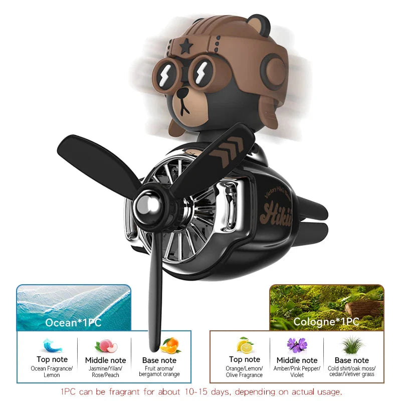 Rotating Airplane Pilot Bear Car Air Freshener - Vent Clip Fragrance Diffuser