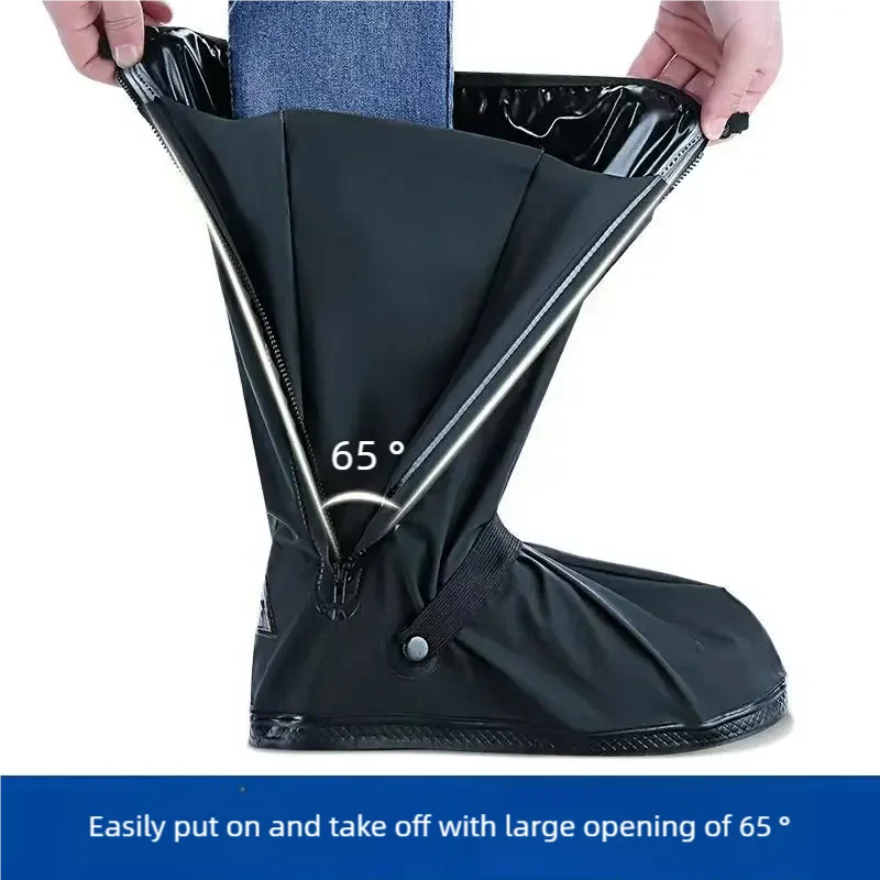 Black Waterproof Rain Boot Shoe Covers with Reflector - High-Top Dust Covers for Motorcycle & Bike