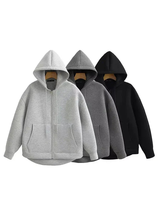 Autumn Women’s Hooded Jacket - Long Sleeve Zipper Coat with Big Pockets