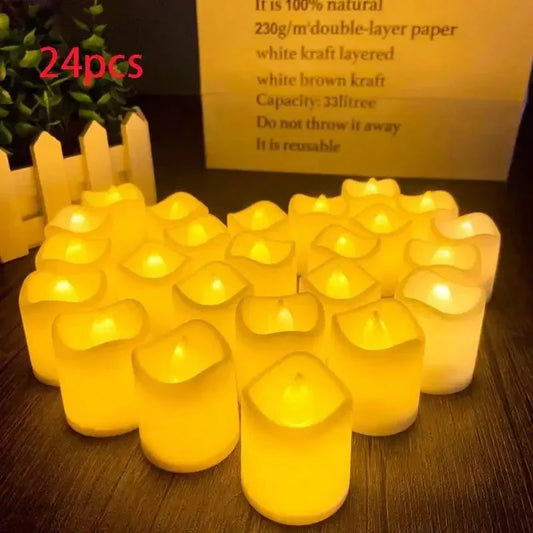 24PCS LED Flameless Tea Light Candles – Red Shells, Battery-Operated, Romantic Décor for Weddings, Parties, and Valentine's Day